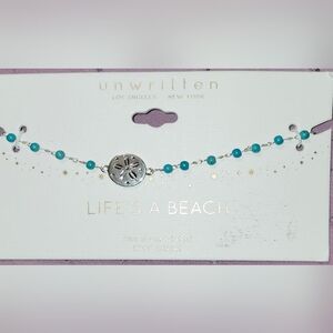 Unwritten Women's Silver Turquoise Bead Anklet Bracelet with a sand dollar char